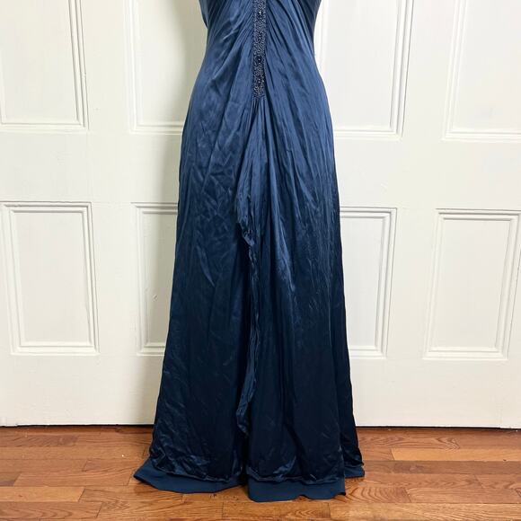 Adrianna Papell Boutique Vintage Navy Halter Elegant Silk Long Maxi Dress Glam - Picture 4 of 10